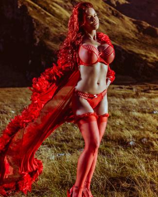 SOLD: Fiery Red Lingerie + Stockings